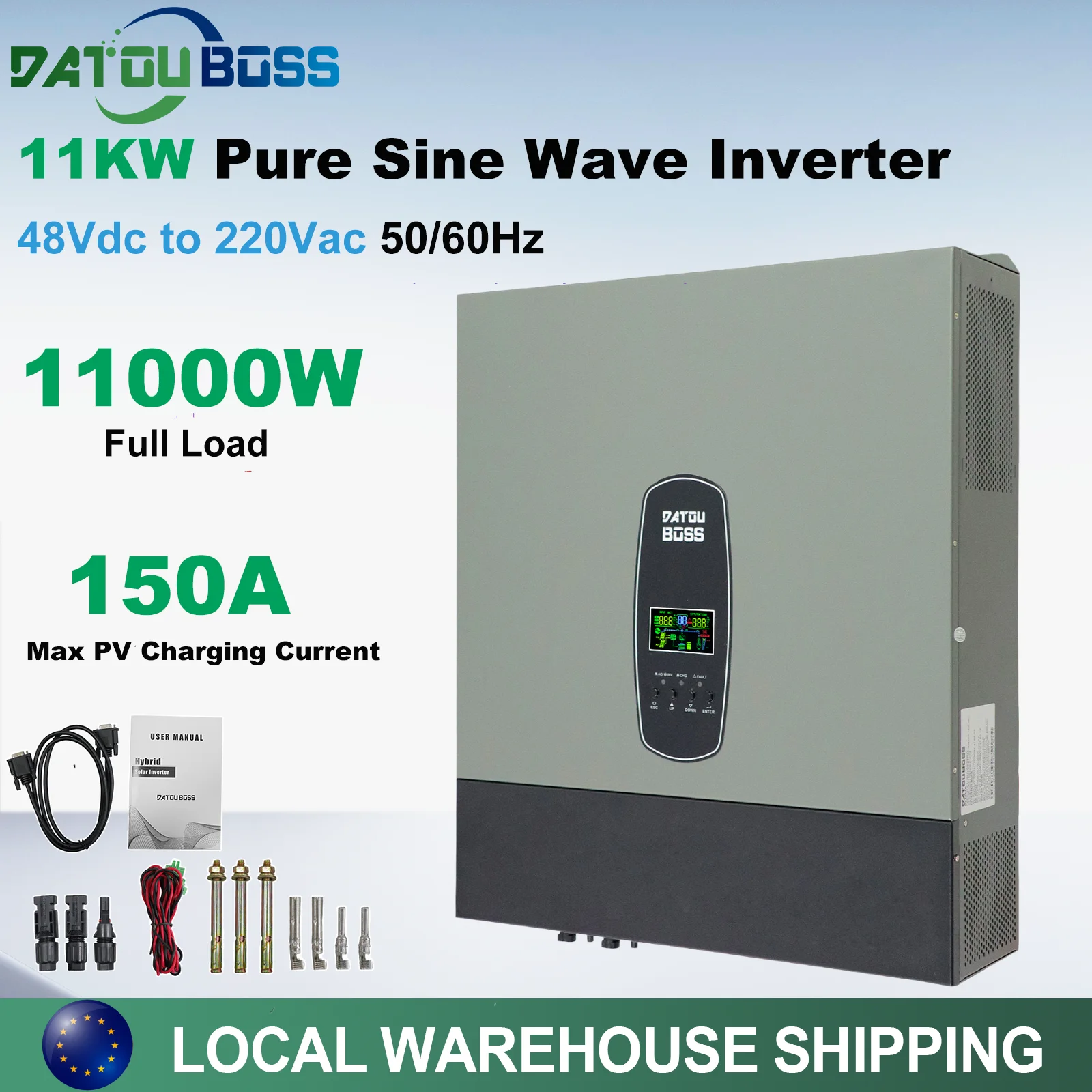 Onduleur solaire hybride DATOUBOSS 11kW 48V, compatible réseau, intégration parallèle, fonctionnement sans batterie, MPPT 150A