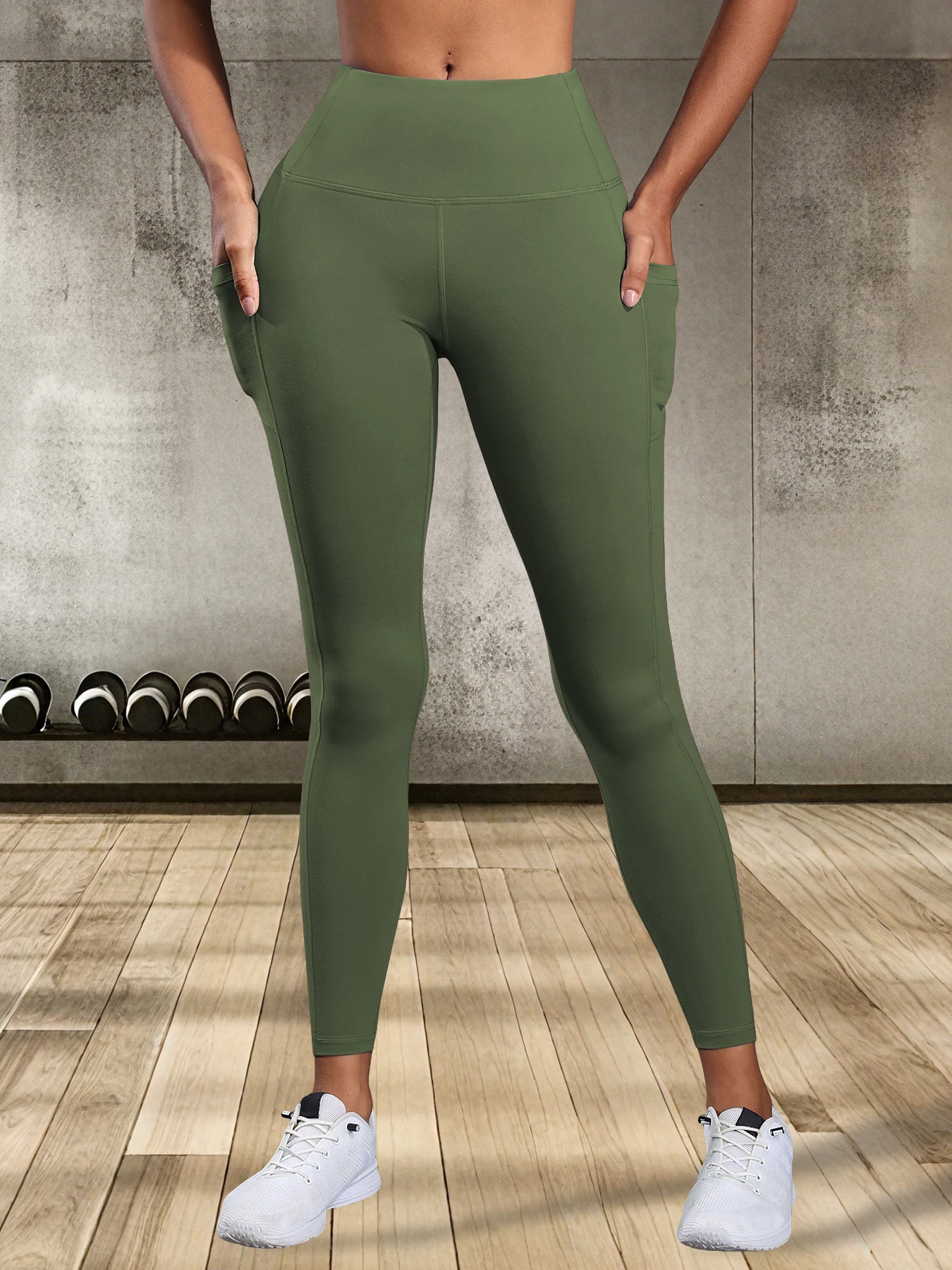 Leggings de cintura alta femininas com bolsos push up estiramento calças de yoga collants fitness correndo calças esportivas cor sólida