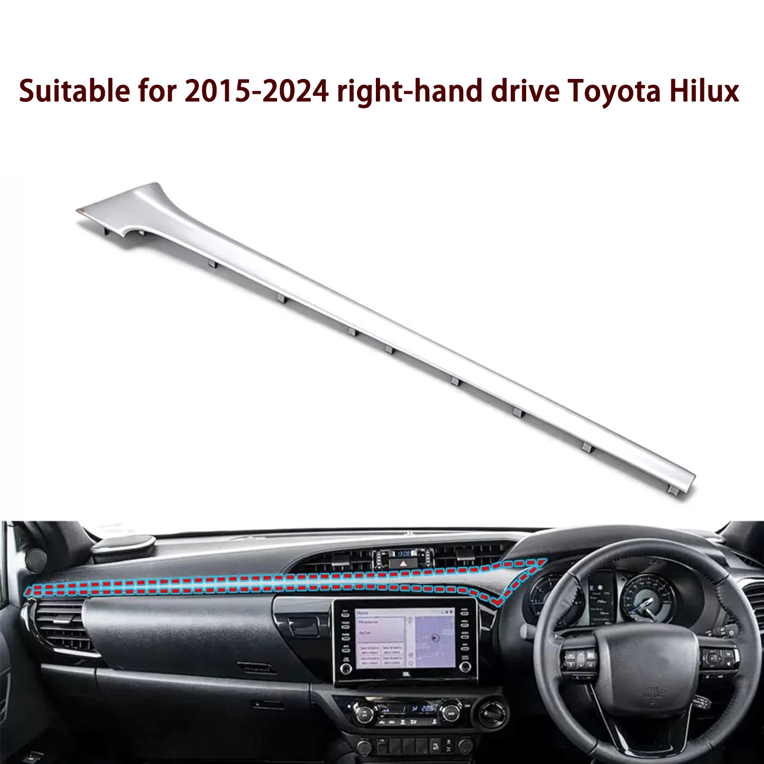 chengcheng-Suitable for 2015-2024 Toyota Hilux right-hand drive car dashboard silver decorative strip brand new