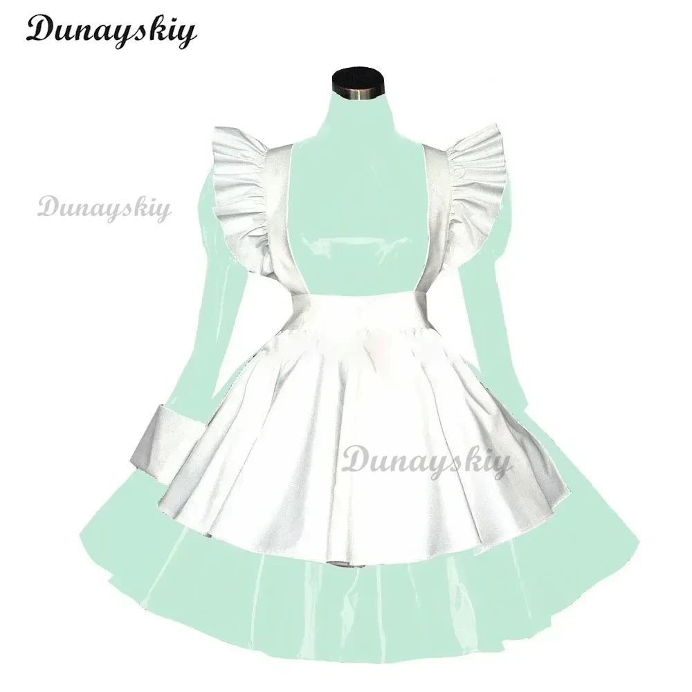 Dulce disfraz de sirvienta Lolita Cosplay mujer Sexy PVC cuero sirvienta francesa traje de camarera con cordones vestido de sirvienta Clubwear