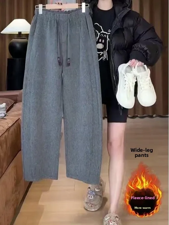 Spodnie sztruksowe damskie z szerokimi nogawkami, z elastyczną talią, plus size, na jesień i zimę 2025, nowe, casualowe.