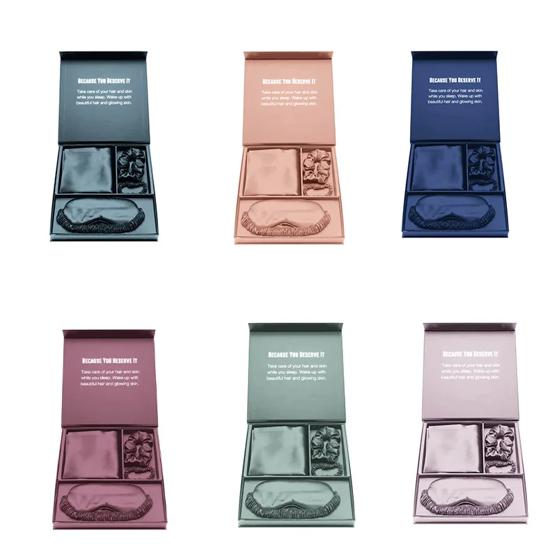Satin Satin Three-Piece Set: Eye Mask, Hair Tie, Pillowcase, and Headband with Light-Blocking Magnetic Case