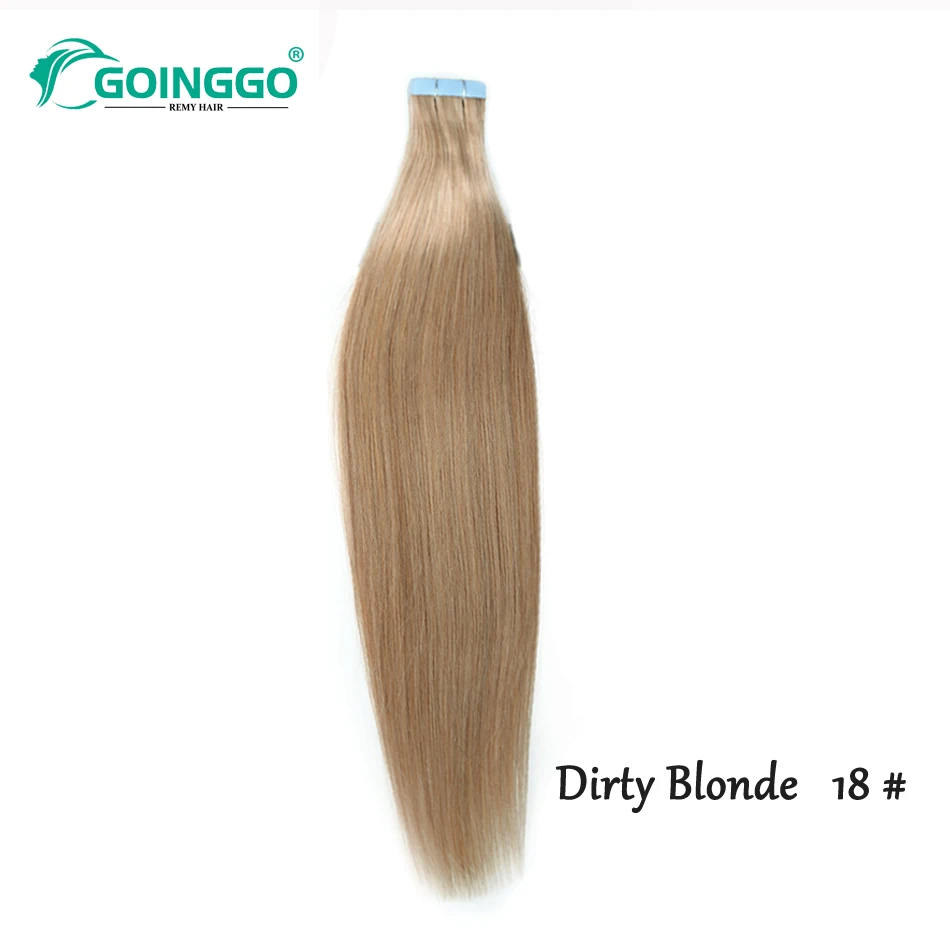 18# Straight Tape Ins Extensions Dirty Blonde Real Natural Human Hair Keratin Capsule Skin Weft Adhesive Tape Hair 12-26Inch