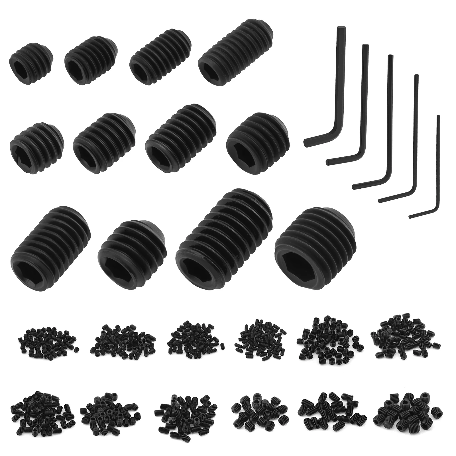 530 pcs M3 M4 M5 M6 M8 Set Screws Assortment Kit with Hex Wrench, 12 Sizes Grub Screws Household Fasteners