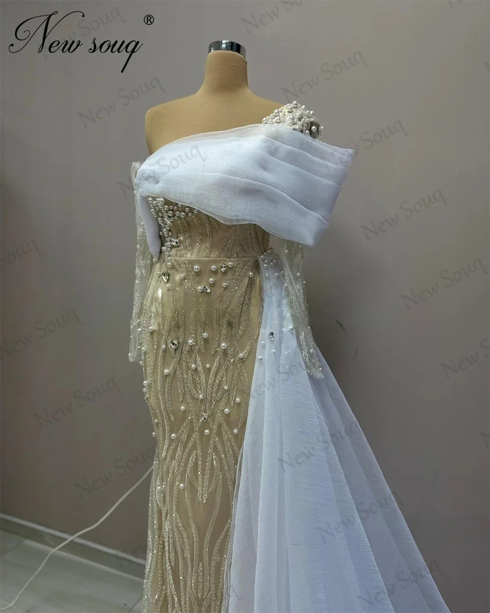 Vestidos de noite frisados com um ombro, pérolas azul-celeste, vestido de baile de celebridades, elegante longo, Dubai, árabe, Dubai