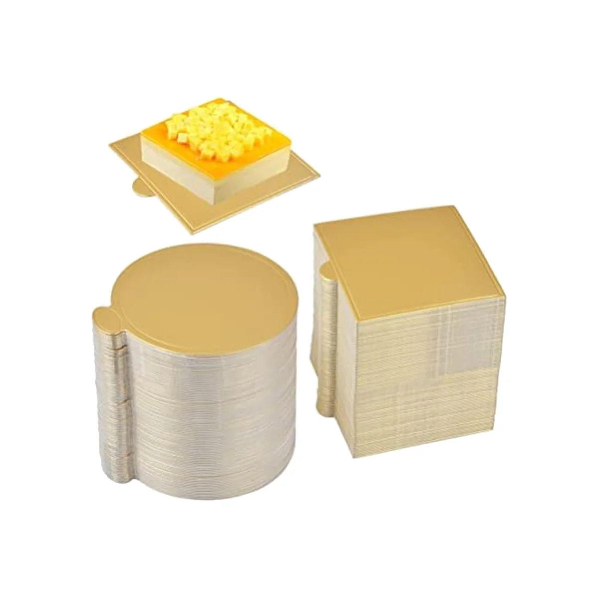 

200Pc Golden Mousse Mat Bottom Foam Cake Stand Base Boards Paper Board Shape Dessert Tray Cake Decoration Tools