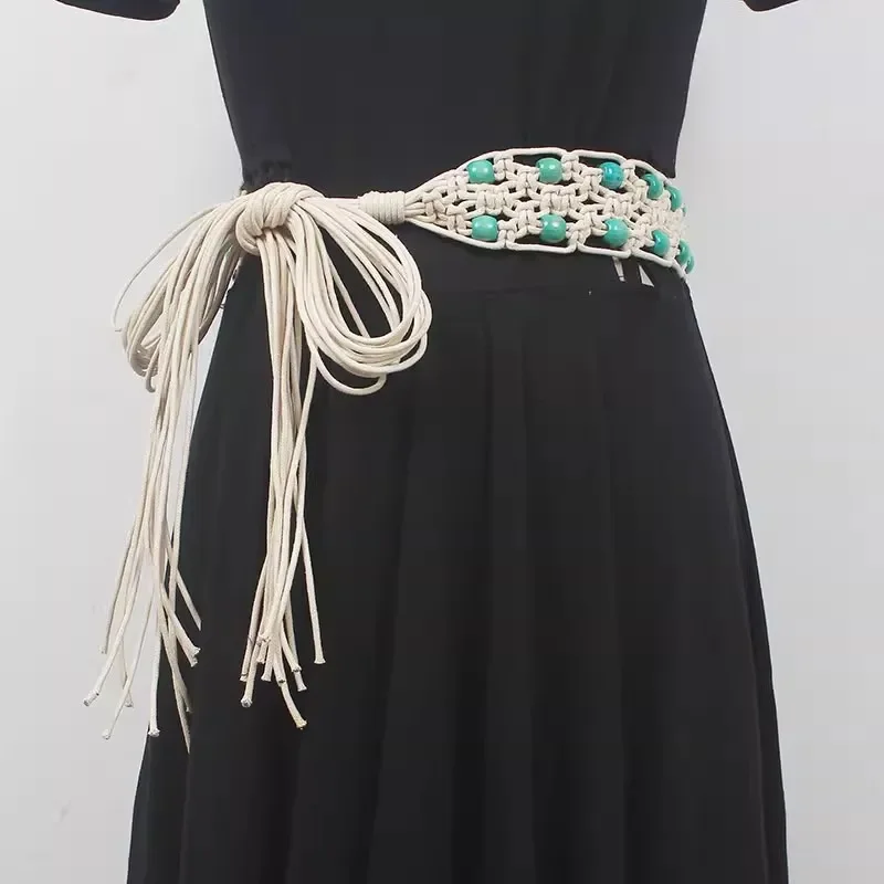 

Женский модный трикотажный пояс с бусинами, Женский корсет для платья, пояс, ремни, декоративный широкий пояс R2482