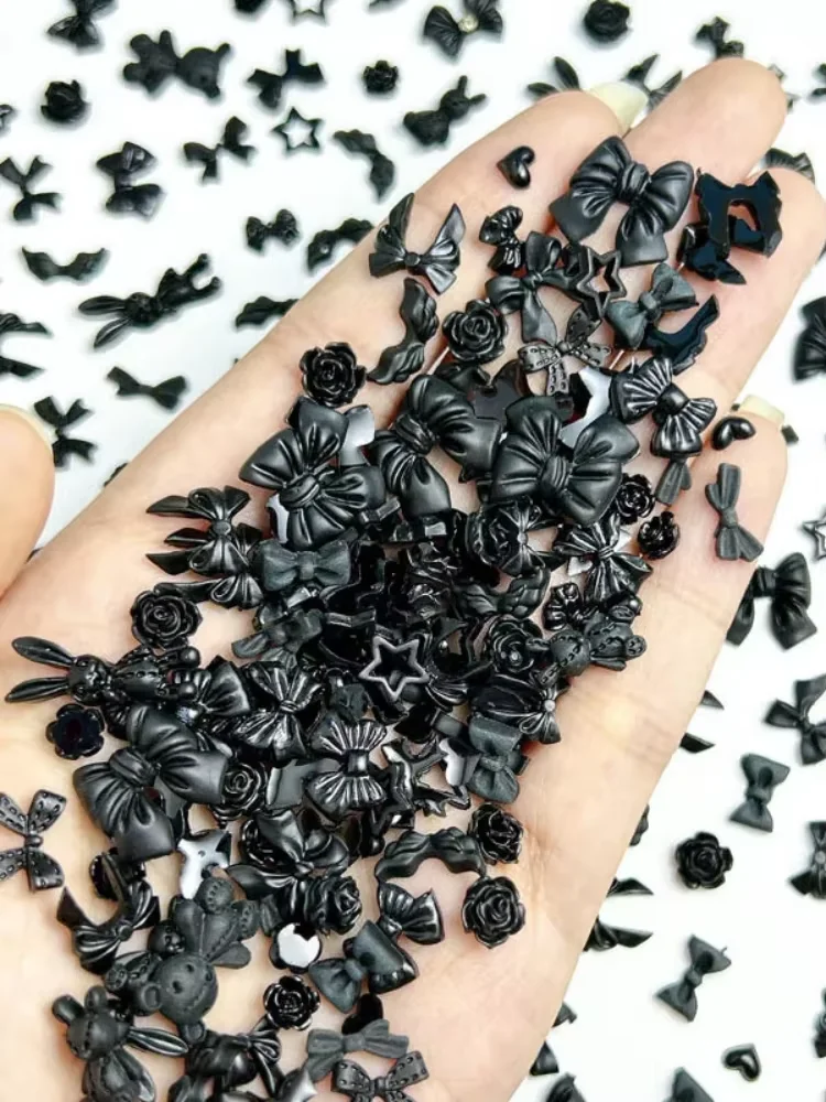 30 Stück Süße Coole Schwarze Serie Gemischte Nagel-Charms Dunkle Rose Schleife Stern Trendige Artikel-Set für Nail Art Verzierungen – Detail 1