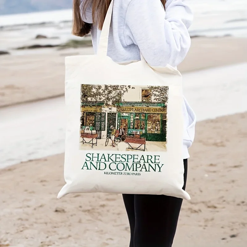 Shakespeare and Company Landscape Pattern Canvas Shoulder Bag for Travel & Daily Commuter Trendy Women\'s Shopping Bag Friend