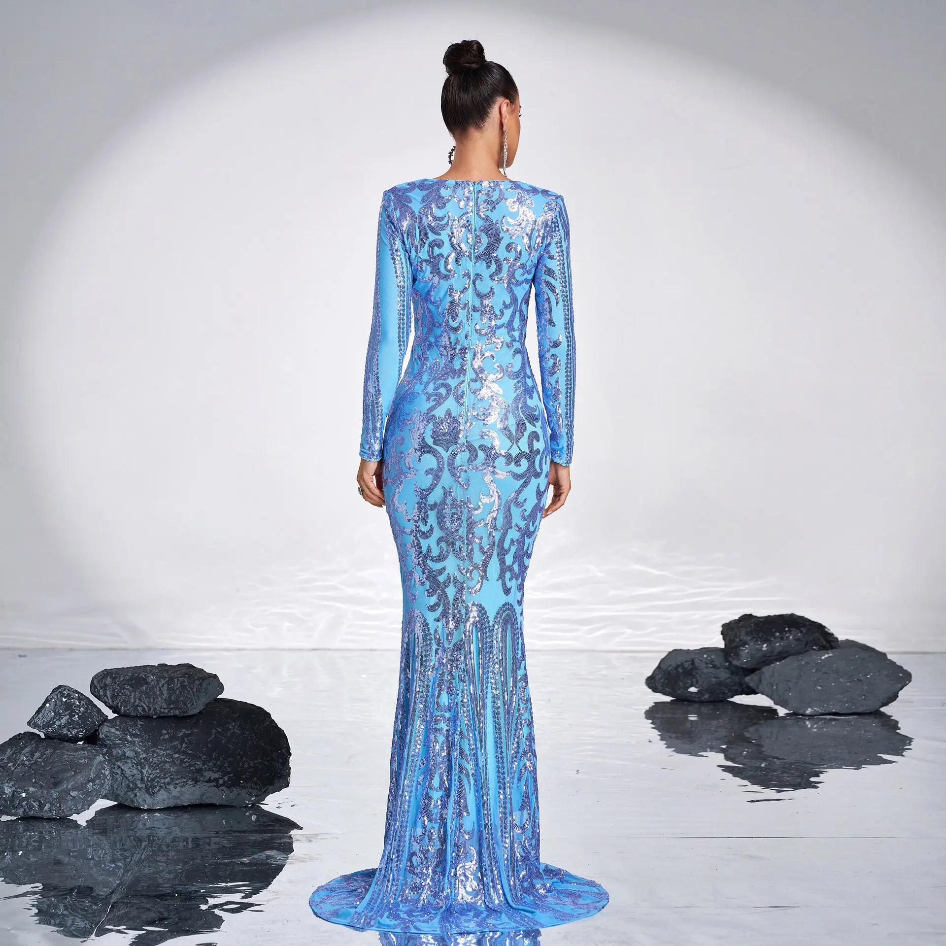 Ele Long Evening Gown Sexy Sequin Wedding Maid of  Dr Women's High Waist Slim Fit Formal Par Dr Long Skirt