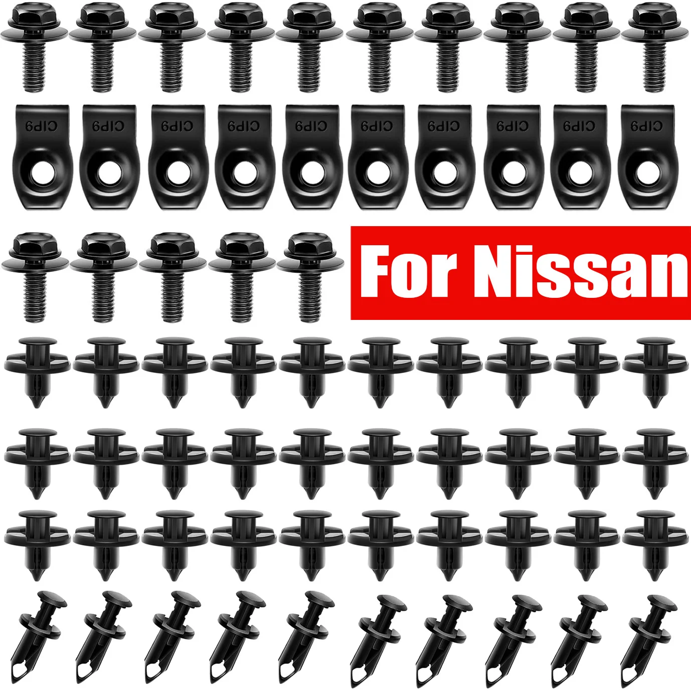 65pc Car Body Bolts & U-nut Clips M6 Engine Under Cover Splash Shield Guard For Nissan QASHQAI Rogue Sport Juke X-Trail Frontier