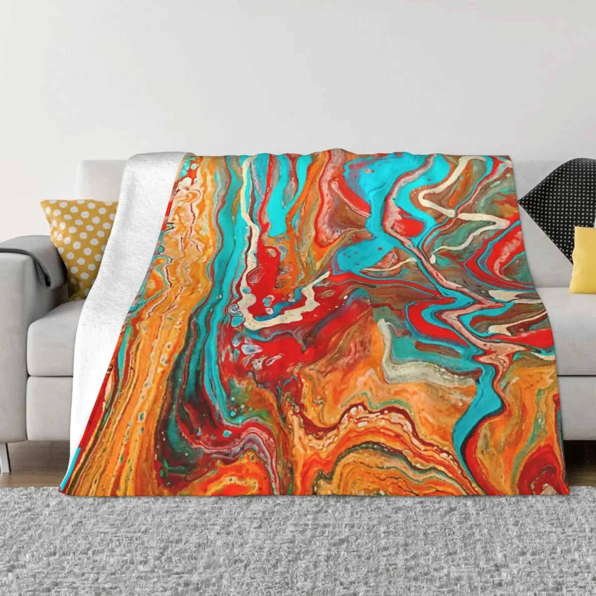 

Red Orange Teal Paint Pour Quilt Bedroom Quilt For Bed Custom Blanket Personalized Throw Blanket