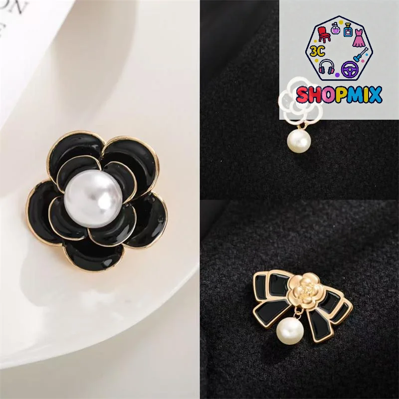 Camellia Pearl Brooch Black Oil-dripping Metal Mourning Corsage Pin High-end French Elegant Bag Cloth Scarf Accessories Brooch