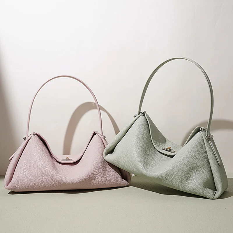 Minimalist Lady Soft Genuine Leather Pillow Crossbody Bag Women's Convertible Shoulder Bags 2026 New Chic Solid Color Handbag