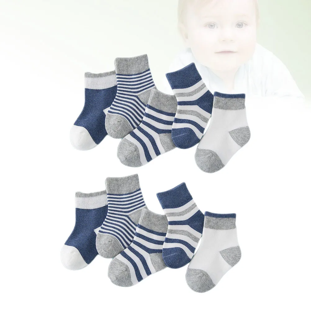 

5Pairs Kids Socks Boys Girls Newborn Cotton 1-3 Year Old Dark Blue Mixed Styles Sweat Absorption Good Elasticity