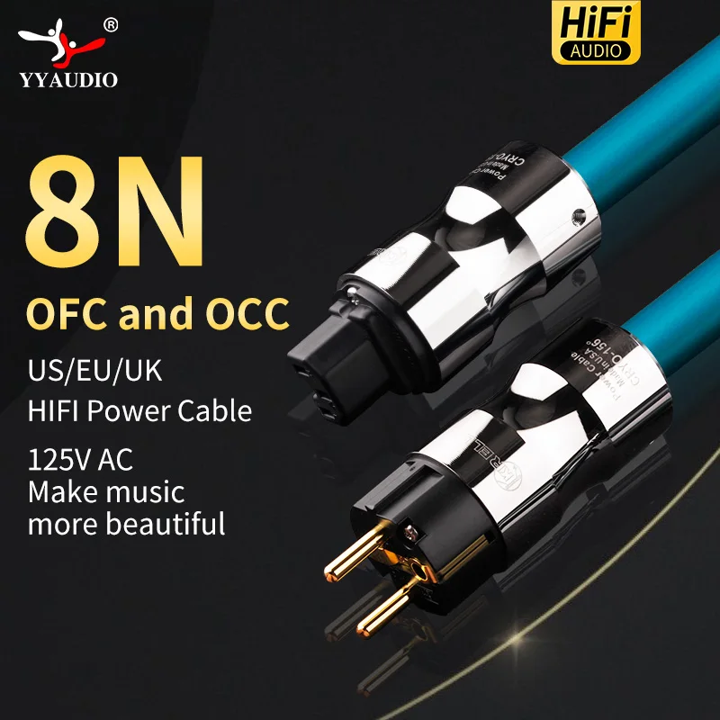 Hifi Power Cable US/UK/EU Plug 8N OFC OCC High End Pure Copper AC Power Cord Hifi Power Wire for Amplifier Power Supply Cable