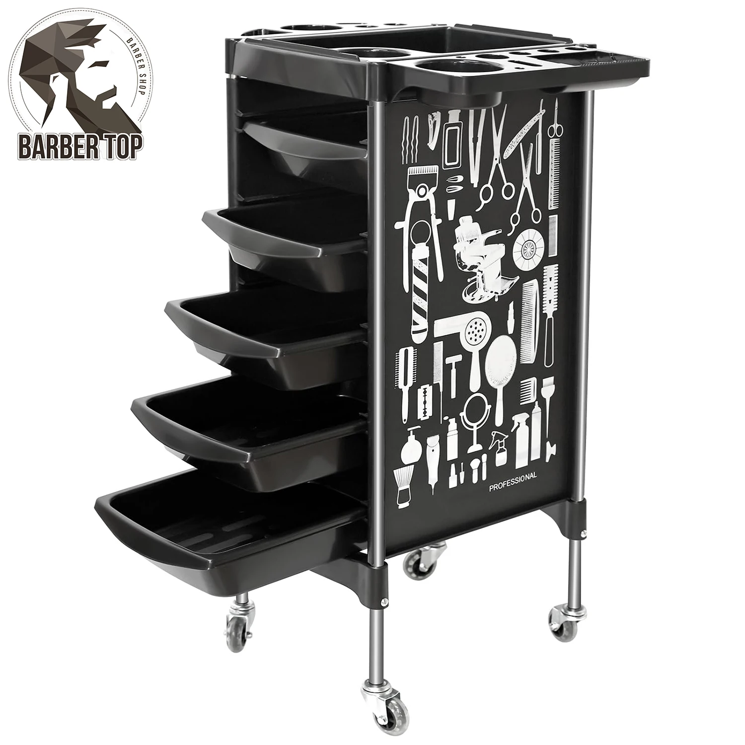 

Salon Trolley Cart on Wheels Multifunction 5 Drawer Hair Stylist Rolling Cart Professional Hairdresser Hair Dye Storage Tools