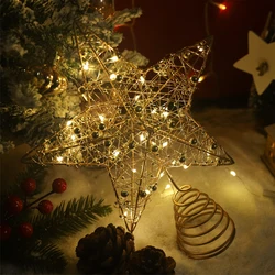 Christmas Tree Topper LED Light Star With Pearl Wire Christmas DIY Decorations For Home Xmas Tree Ornaments 2025 New Year Gift