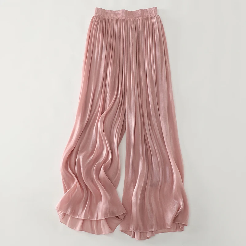 Limiguyue Sommer Flowy Gaze Breite Bein Hosen Frauen Hohe Taille Lose Palazzo Hosen Elegante Knöchel-Länge Drapierte Hosen Weiche F969