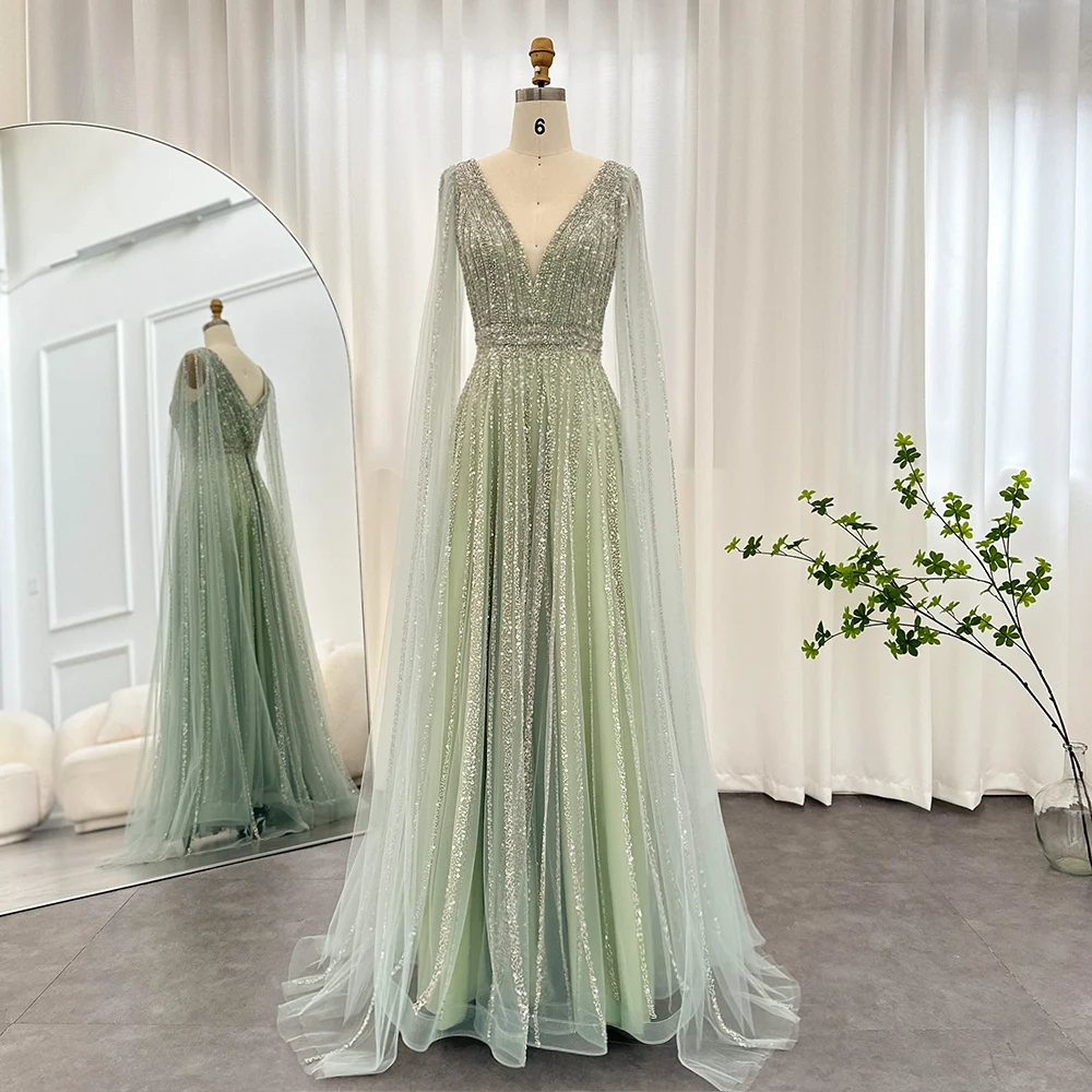 Sharon Said Luxury Blue Dubai Evening Dresses with Cape Sleeve Arabic Green  Nude Prom Gown Women Wedding Party SS322 Customized - AliExpress 320