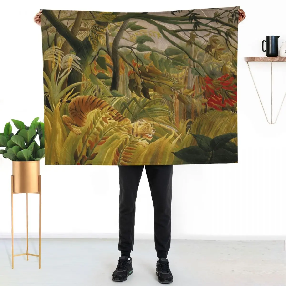 Henri Rousseau - Tiger in a Tropical Storm (1891) Throw Blanket Multi-Purpose Large Designers Blankets For Baby Baby Blankets