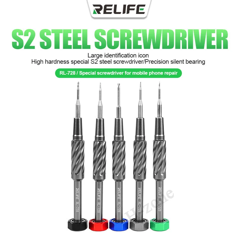 RELIFE RL-728 Mobile Phone Repair Precision Screwdriver Phillips Y0.6 Pentalobe 0.8 M2.5 T2 Screwdriver Set Anti-rust Anti-Slip