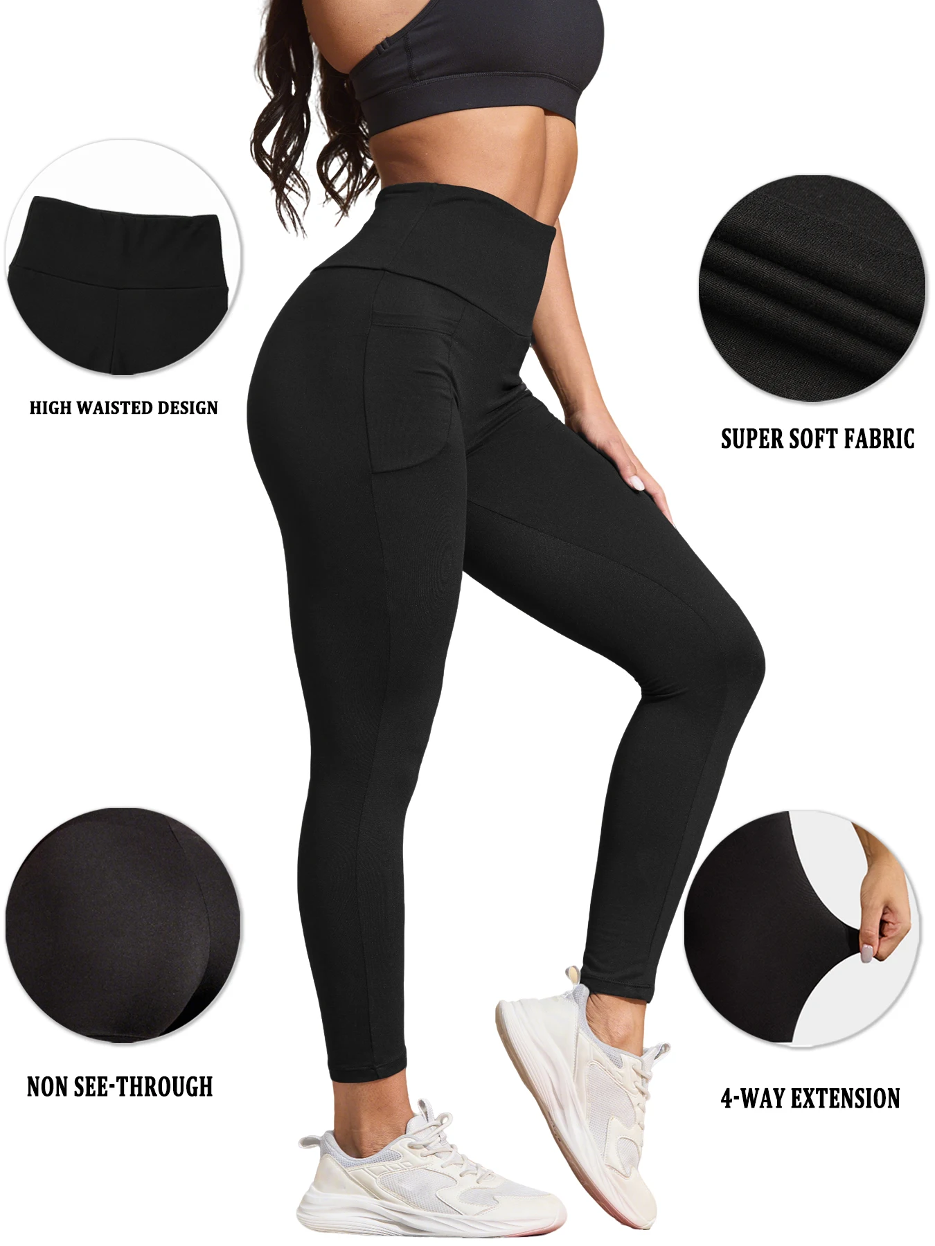 Leggings da donna a vita alta con tasche: controllo della pancia super morbido per l'allenamento yoga e le attività quotidiane a casa