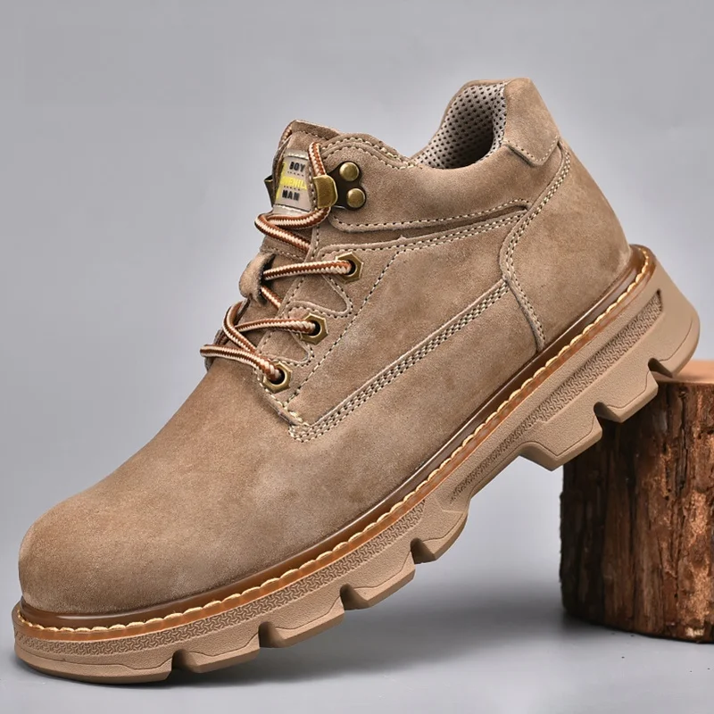 

Zipa Men's Leather oes Breathable Casual Sports Work Boots round Toe Comfortable Rubber Sole Anti-Wear Glue Adhesive Proc