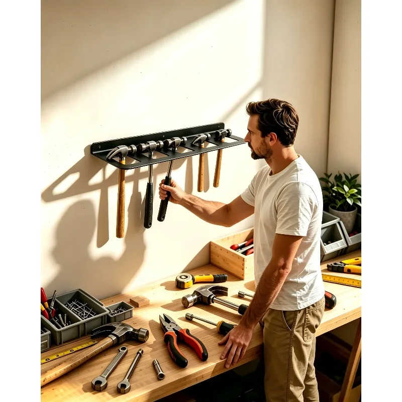 2026 Heavy Duty Metal Hammer Holder Rack - Wall Mounted Tool Storage Organizer for Garage, Workshop and Carpenter Tools