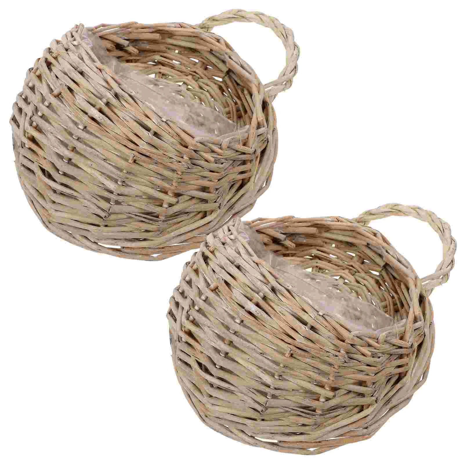 2 Pcs Flower Pots Wall Hanging Rattan Basket Decorative Organizer Storage Holder Plant