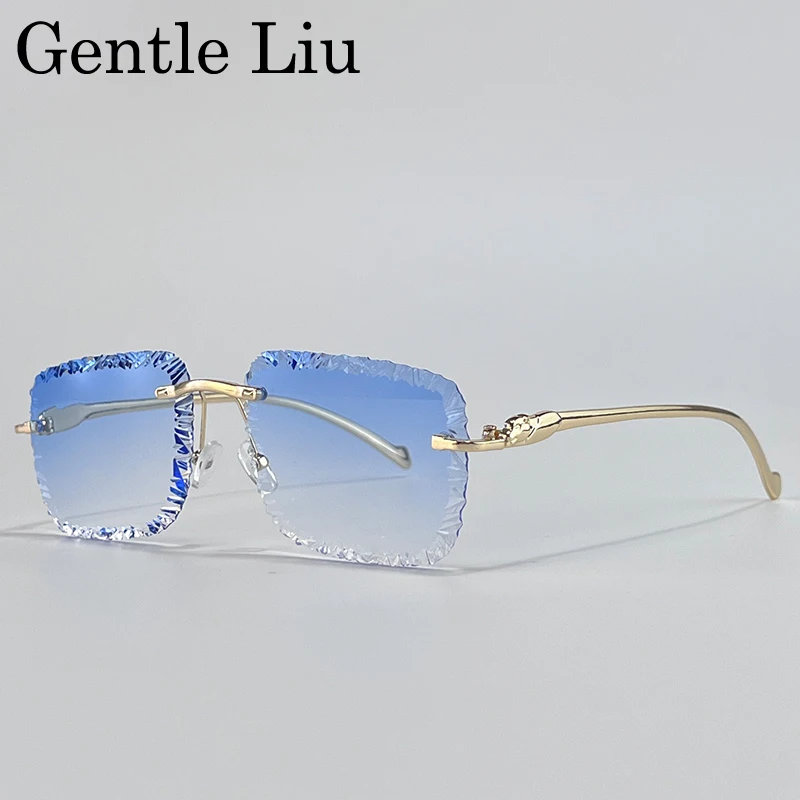 Fashion Square Randlose Punk Sonnenbrille Männer 2025, Luxus Marke Cut Edge Rahmenlose Sonnenbrille Für Männliche Leopard Kopf Brillen Shades – Detail 1
