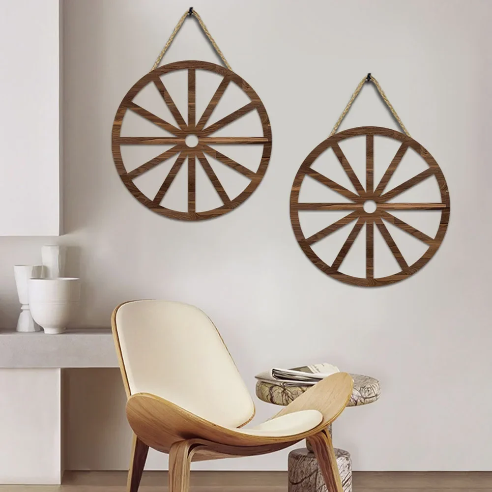 

Courtyard Garden Rustic Wooden Wheel Wagon Wheel Wall Art Reliable Wood Material Resistant To Fading Smooth Face
