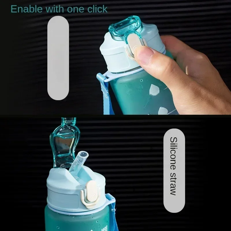 Sports Water Bottle High Temperature Resistant Graduated Straw Cup Rainbow Frosted Progressive Color Water Cup Plastic Cup