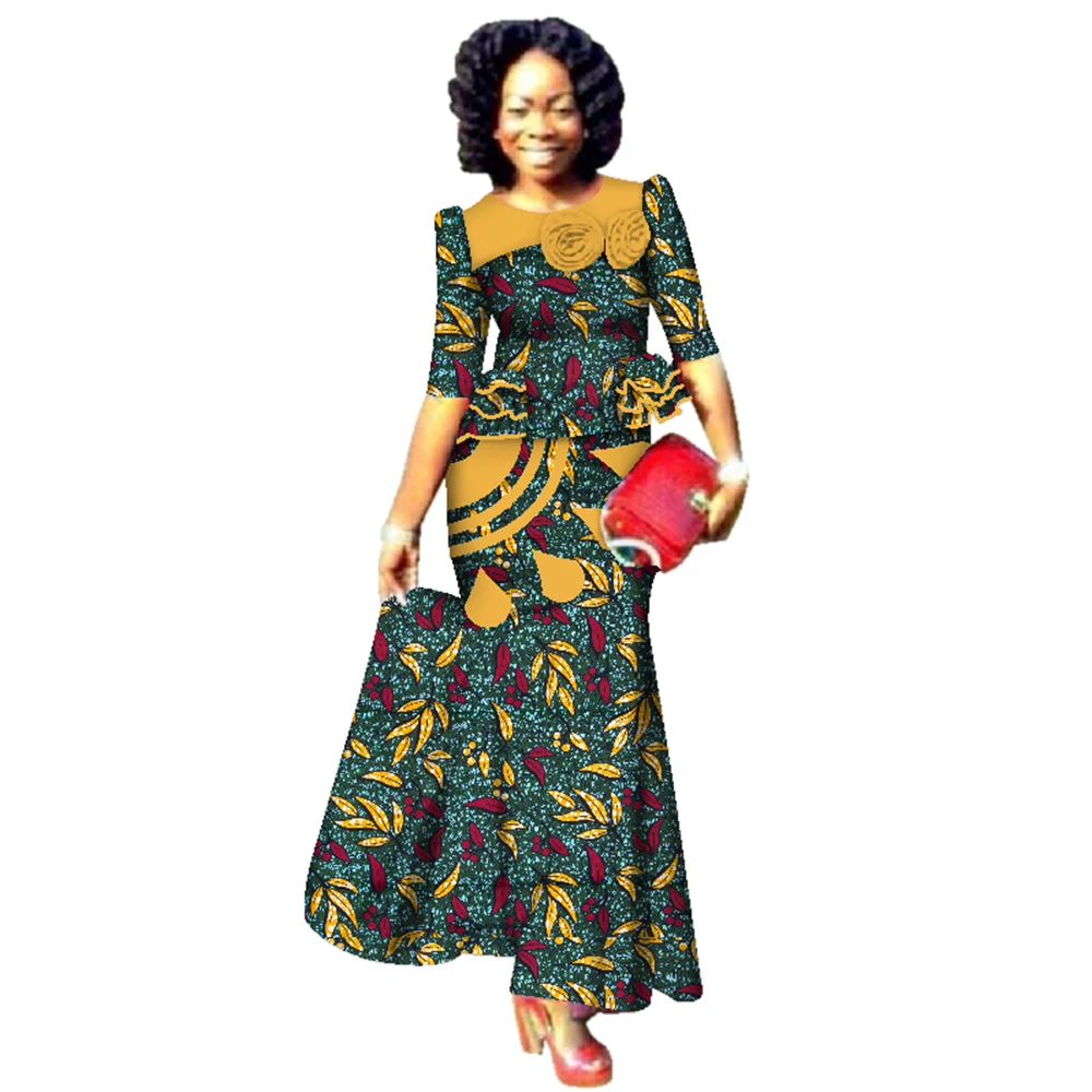 Bintarealwax, conjuntos de Skrit africanos de moda para mujer, ropa africana tradicional de talla grande Dashiki, conjunto elegante para mujer WY2487