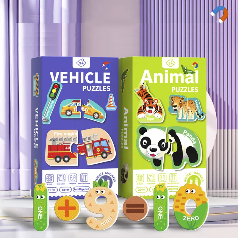 Magnetic Cognitive Matching Puzzle Letters Numbers Animal Vehicle Refrigerator Sticker Educational Toys For Children Kids