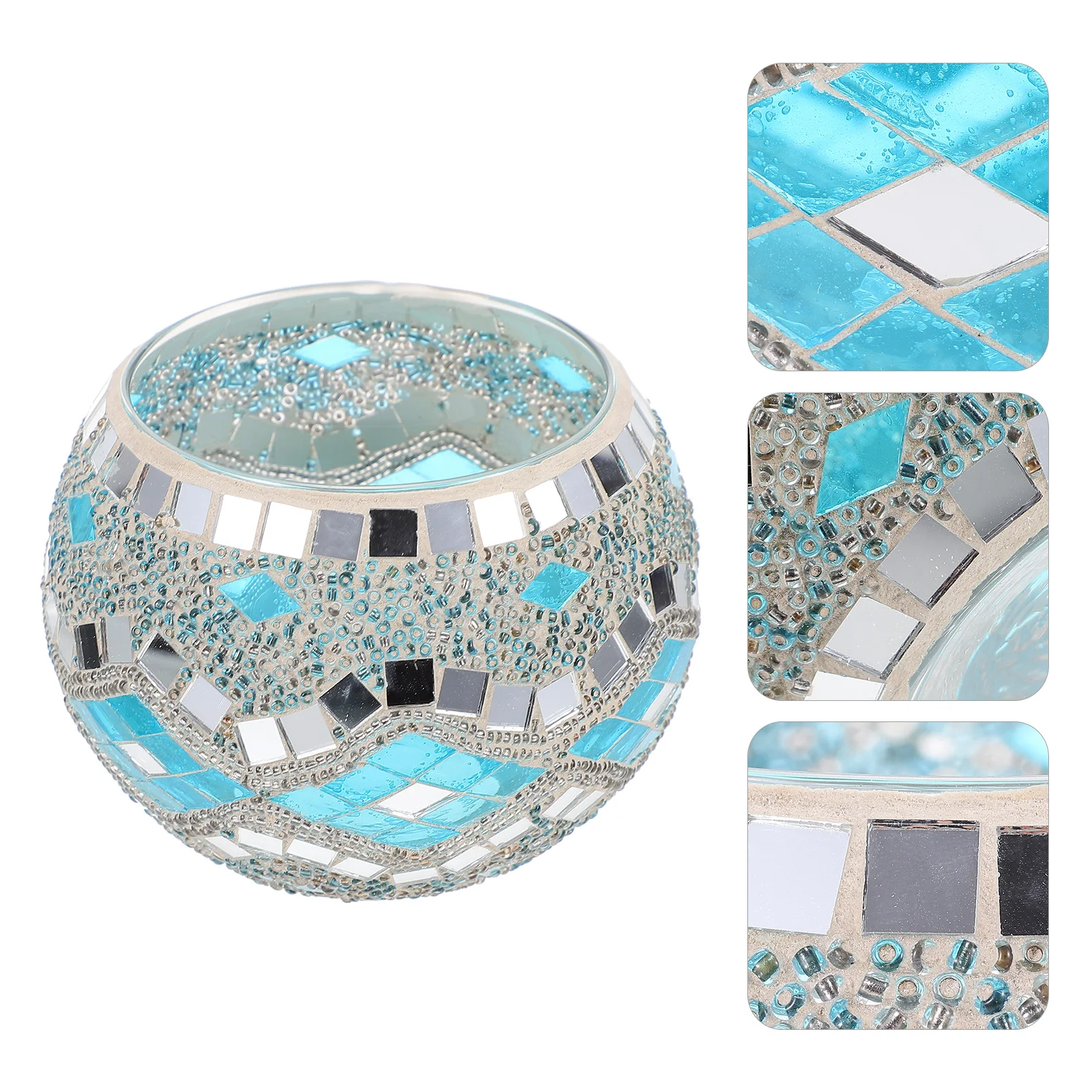 

Colored Glass Candleholder Nordic Mosaic Hollow Design Decorative Stand for Home Office Bedroom Living Room