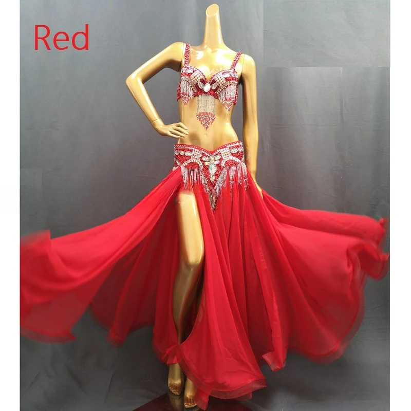 Hot Sale Professional Women Belly Dance Costume Wear for Stage Performance Outfit 3piece Suit Beaded Carnival Dancer Costume Set