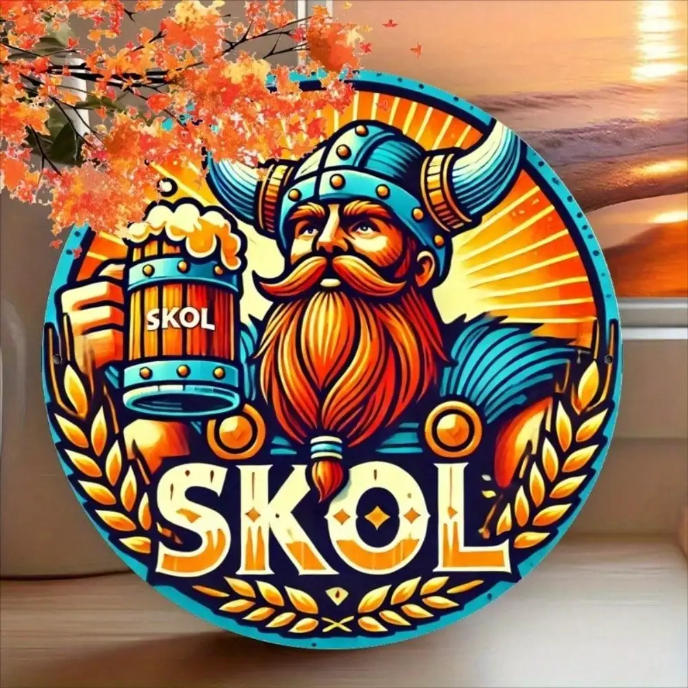 Placa de Metal Skol Beer com Design Viking, Arte de Parede em Lata para Decoração de Bar Doméstico