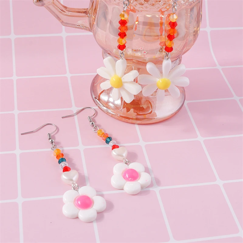 2 Paare/satz Mode Handgemachte Perlen Blume Tropfen Ohrringe für Frauen Mädchen Party Festival Schmuck Geschenke – Detail 5