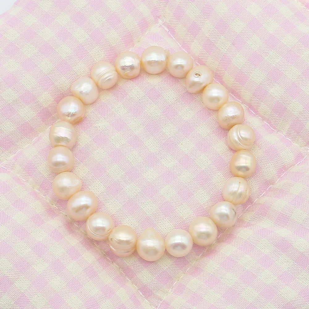 Natural Freshwater Screw Pearl Straight Hole Beaded Bracelet 8-9mm Baroque Pearl Loose Bead DIY Necklace Accessory 1 Strand