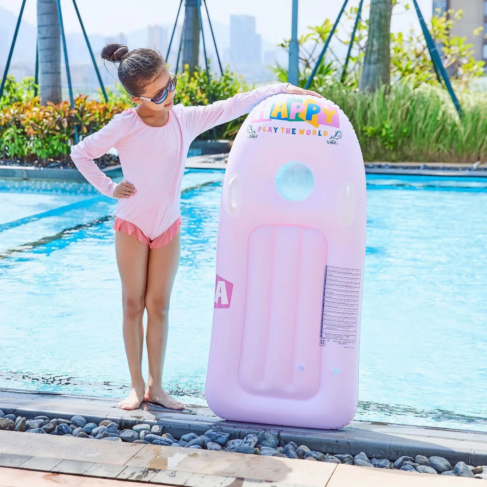 Surfboard Pool Floats for Kids Lounge Bed Pvc Raft Lounger Pad Floatie Toys for Garden River Party Sunbathing Beach
