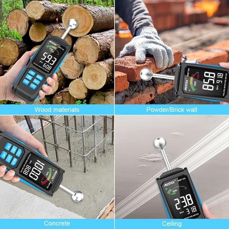 Digital Wood Moisture Meter Hygrometer Non-contact Timber Damp Detector Alarm Non-destructive Humidity Tester Moisture Detector