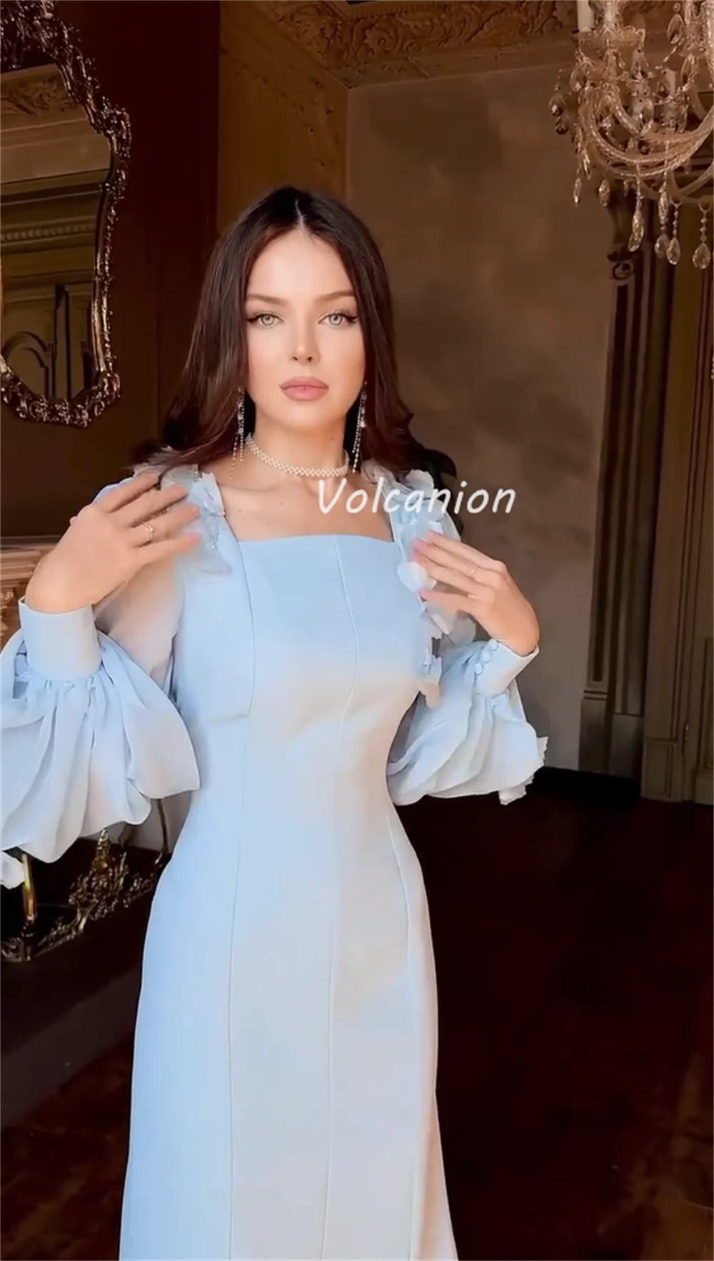 カスタマイズされたモダンなスタイルフォーマルシャルムーズフラワー十字サッシュプリーツマーメイドスクエアネックロングドレスオーダーメイドオケージョンドレス