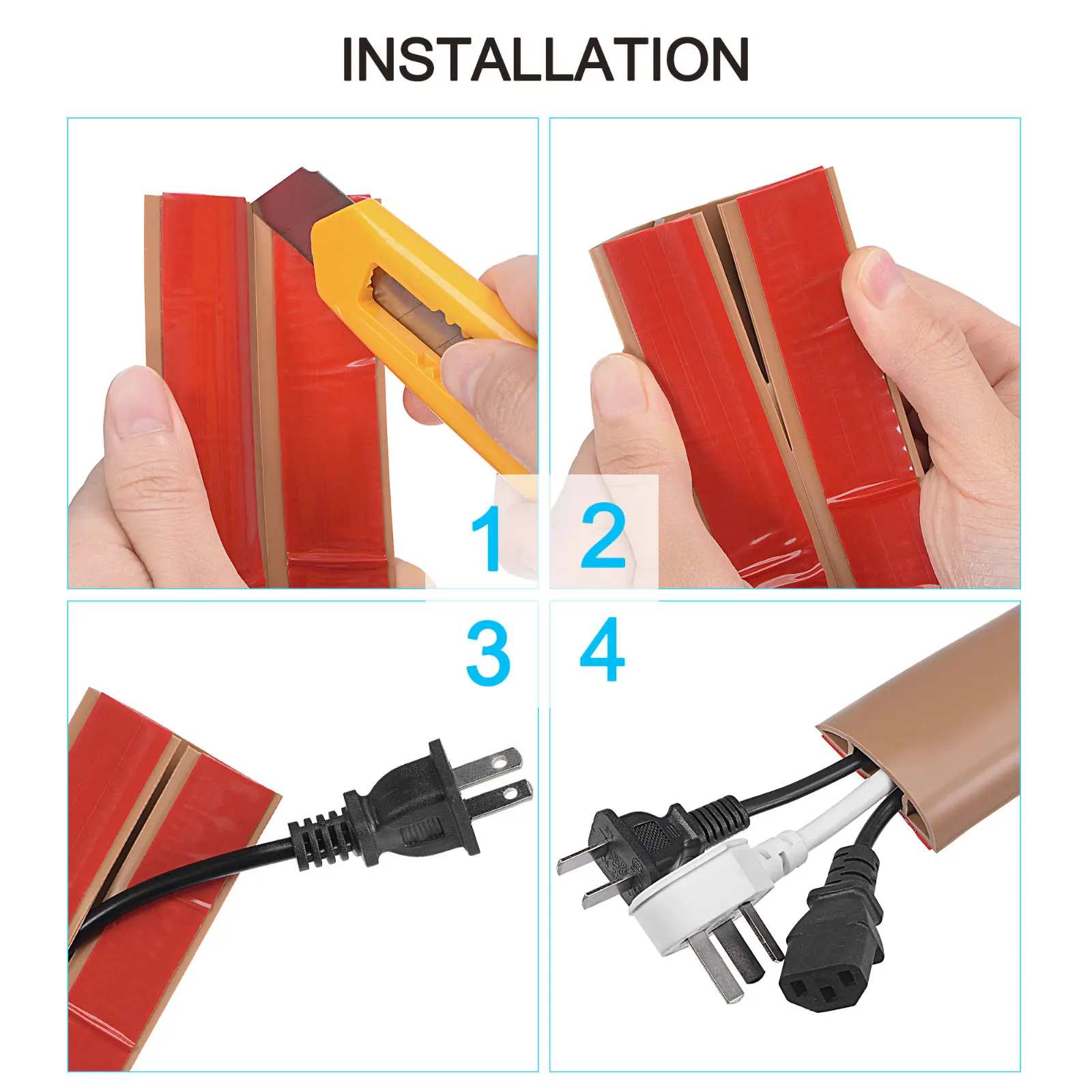 3.3ft/10ft Floor Cord Cover Self Adhesive Cord Hider 0.47" W x 0.3" H for Cable Management Cable Protector