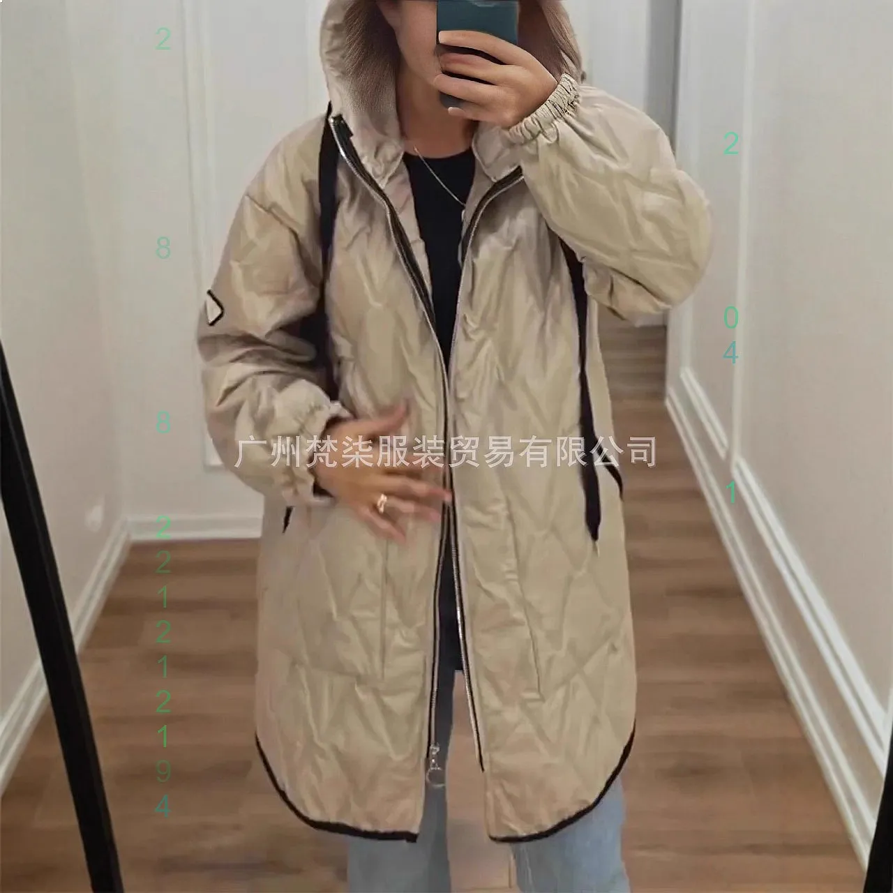 

Women Long Sleeve Hooded Plaid Mid Length Cotton Puffer Coat Drawstring Loose Casual Jackets