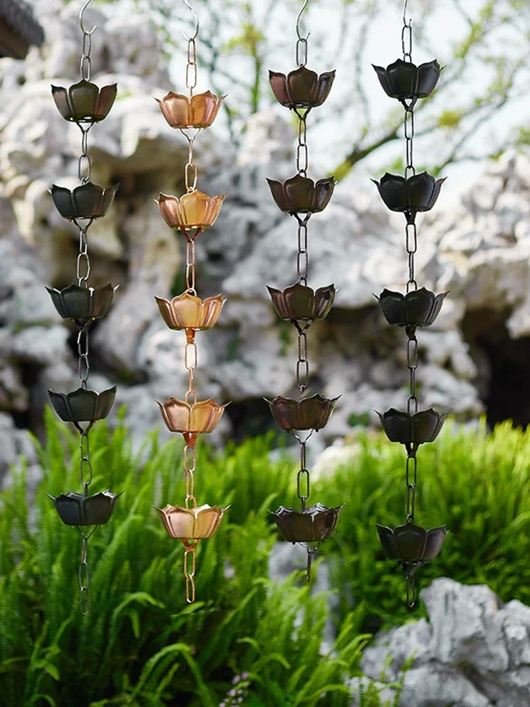 Cadena de lluvia de loto negro para patio, aleros de agua de lluvia, cadena de drenaje por goteo, canaleta de suministro de agua, estilo japonés, Villa