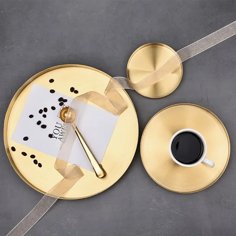 

Kitchen Stainless Steel Storage Tray Decorative Trays Organizer Jewelry Display Plate Round Shape Gold Tray Kitchen Storage