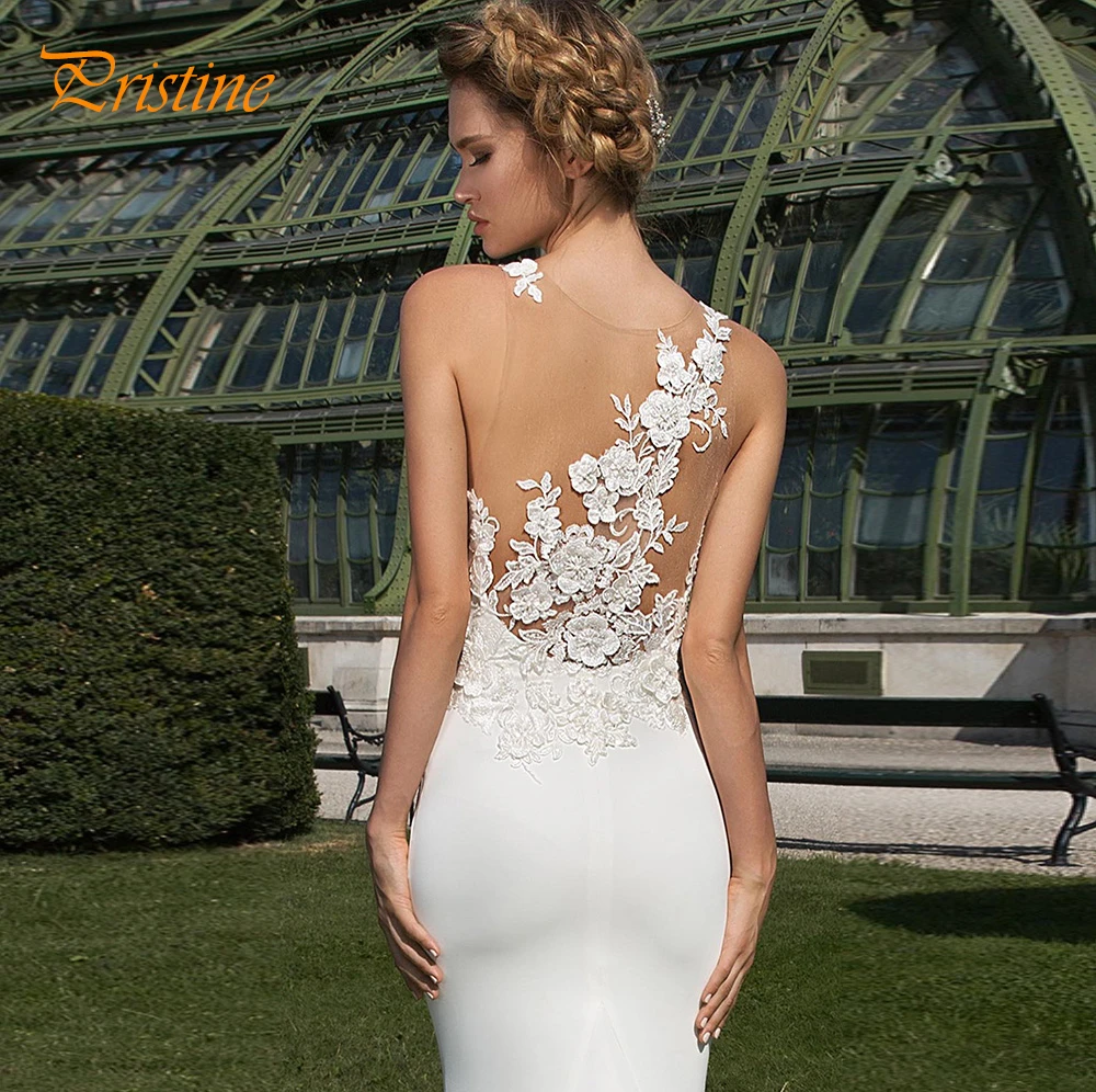 Aangepaste Boho witte Jersey trouwjurk elegante O-hals mouwloos Robe de mariée zachte zeemeermin rechter trein vestido de novia