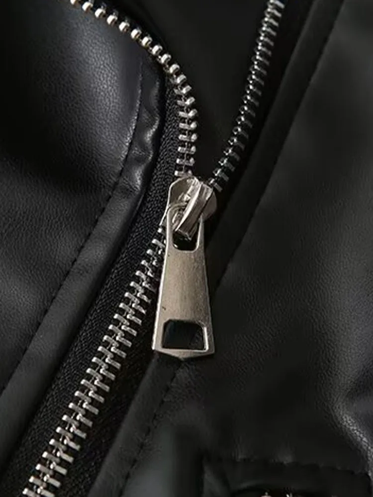DiYiG  WOMAN  2024 Autumn New Fashion Lazy Style with Belt Imitation Leather Biker Top Chic Lapel Zipper Jacket Outerwear Mujer