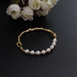 VENTFILLE 925 Sterling Silver Pearl Geometry Bracelet For Women Asymmetry Originality Golden Design Jewelry Gift Dropshipping